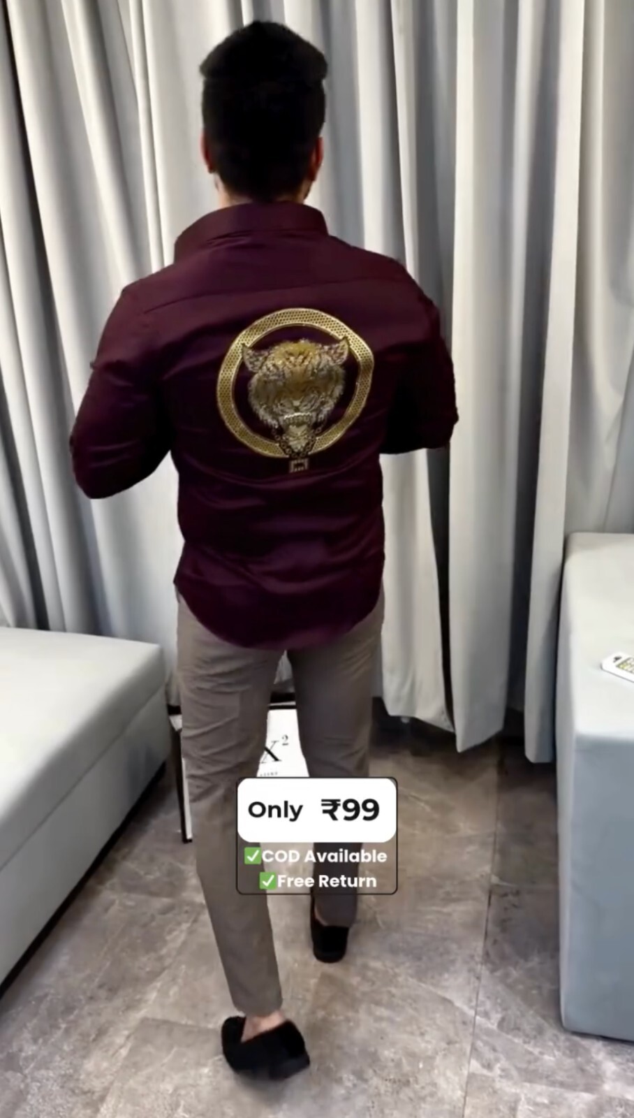 Men's Maroon Tiger Back Print Shirt