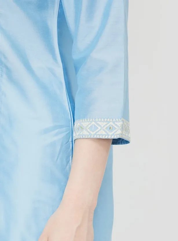 Sky Blue Embroidered Straight Kurta – A Touch of Serene Elegance - Image 3