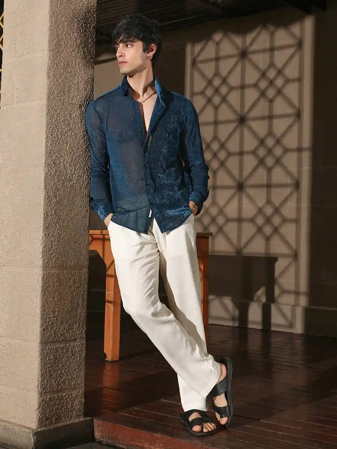 Blue Chip Luxe – Sheer Midnight Navy Statement Shirt - Image 3