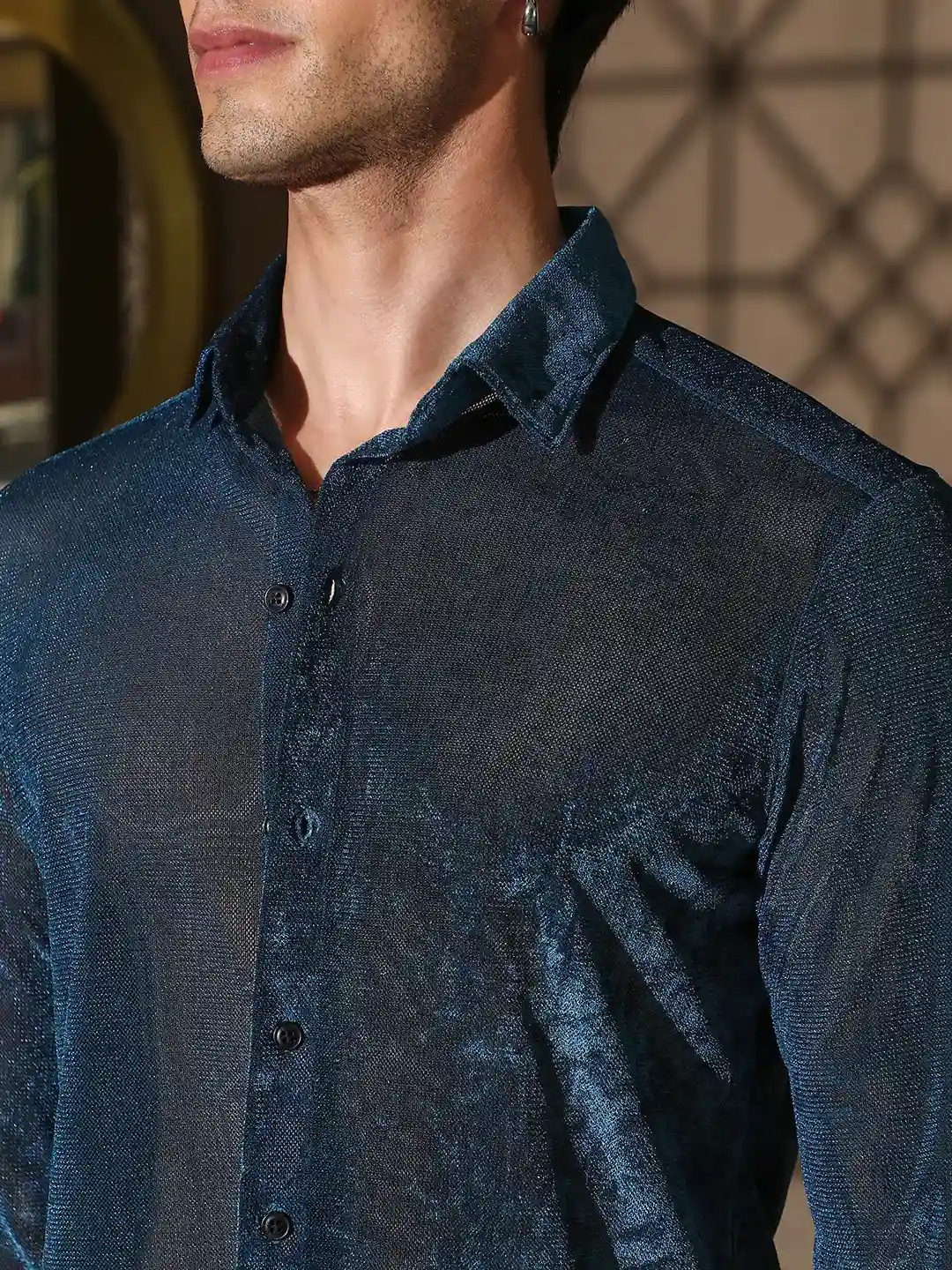 Blue Chip Luxe – Sheer Midnight Navy Statement Shirt - Image 4