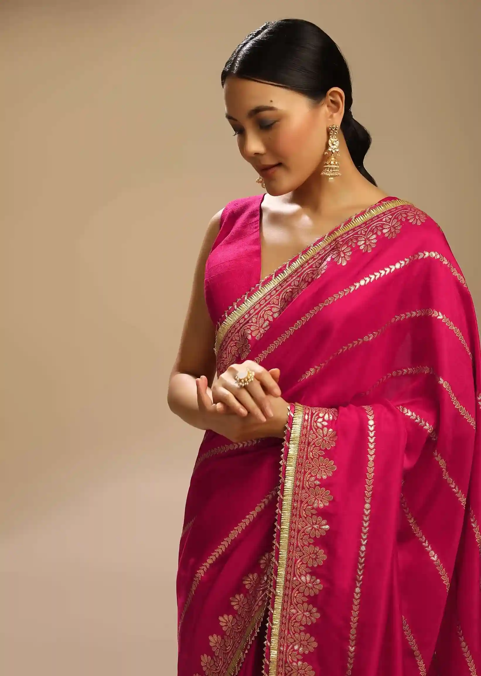 Capital Bloom Pink & Gold Embroidered Sare - Image 3