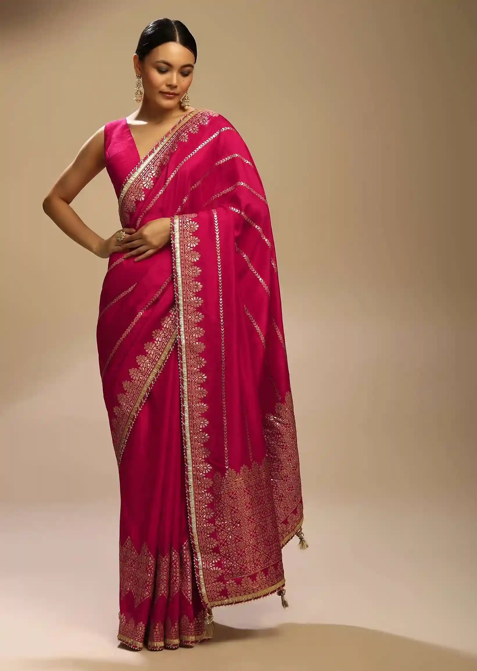 Capital Bloom Pink & Gold Embroidered Sare - Image 2