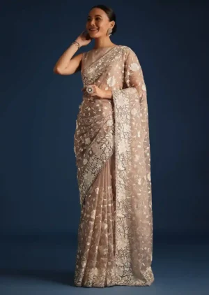 Heritage Yield Beige & Cream Floral Embroidered Saree