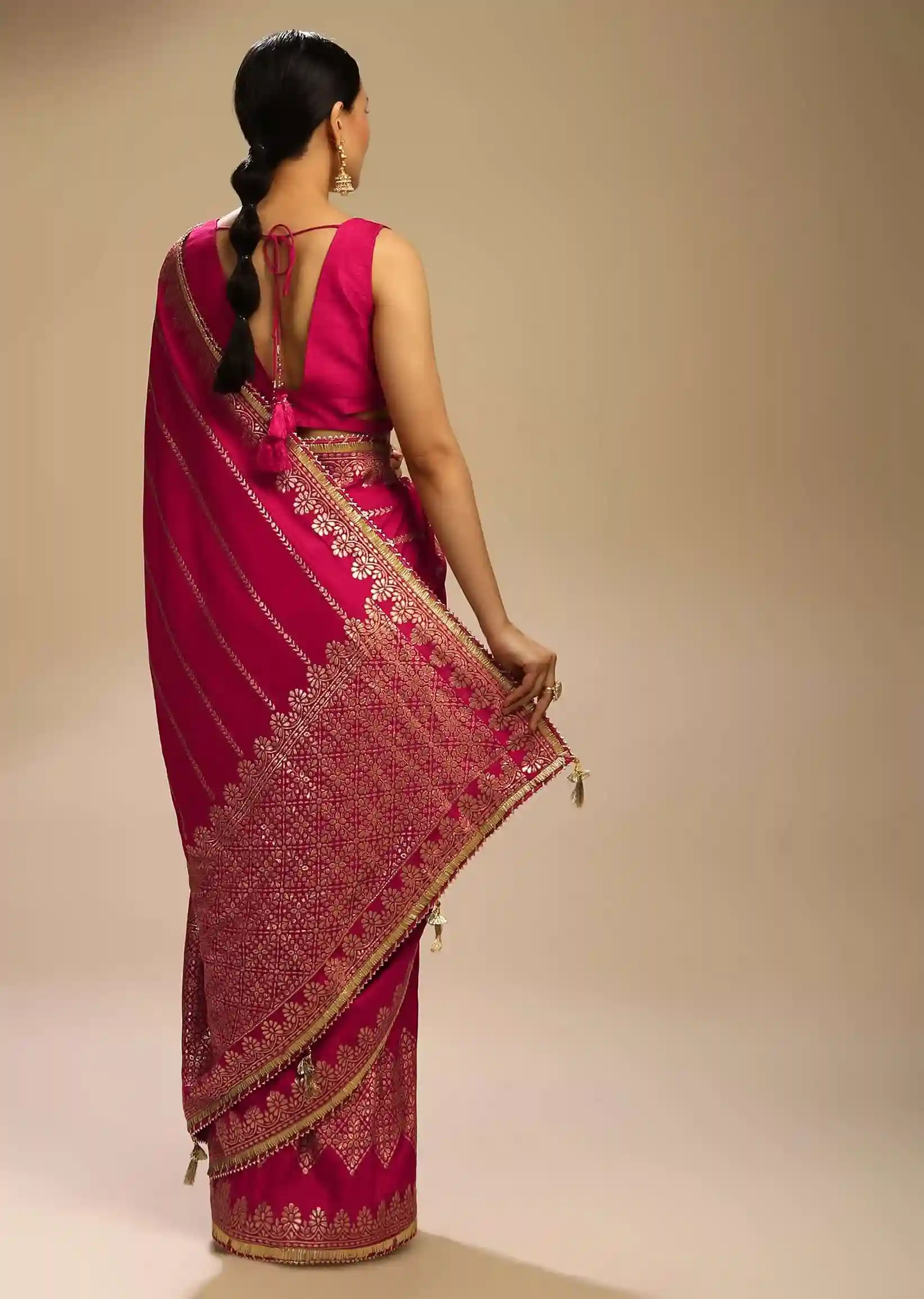 Capital Bloom Pink & Gold Embroidered Sare - Image 4