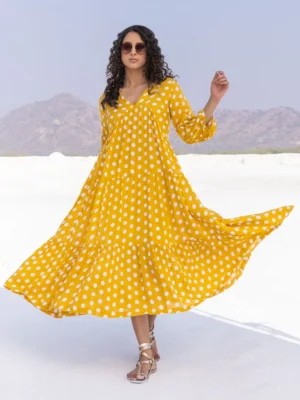 Sunshine Yellow Polka Dot Maxi Dress – Breezy Bohemian Trend with Premium Comfort