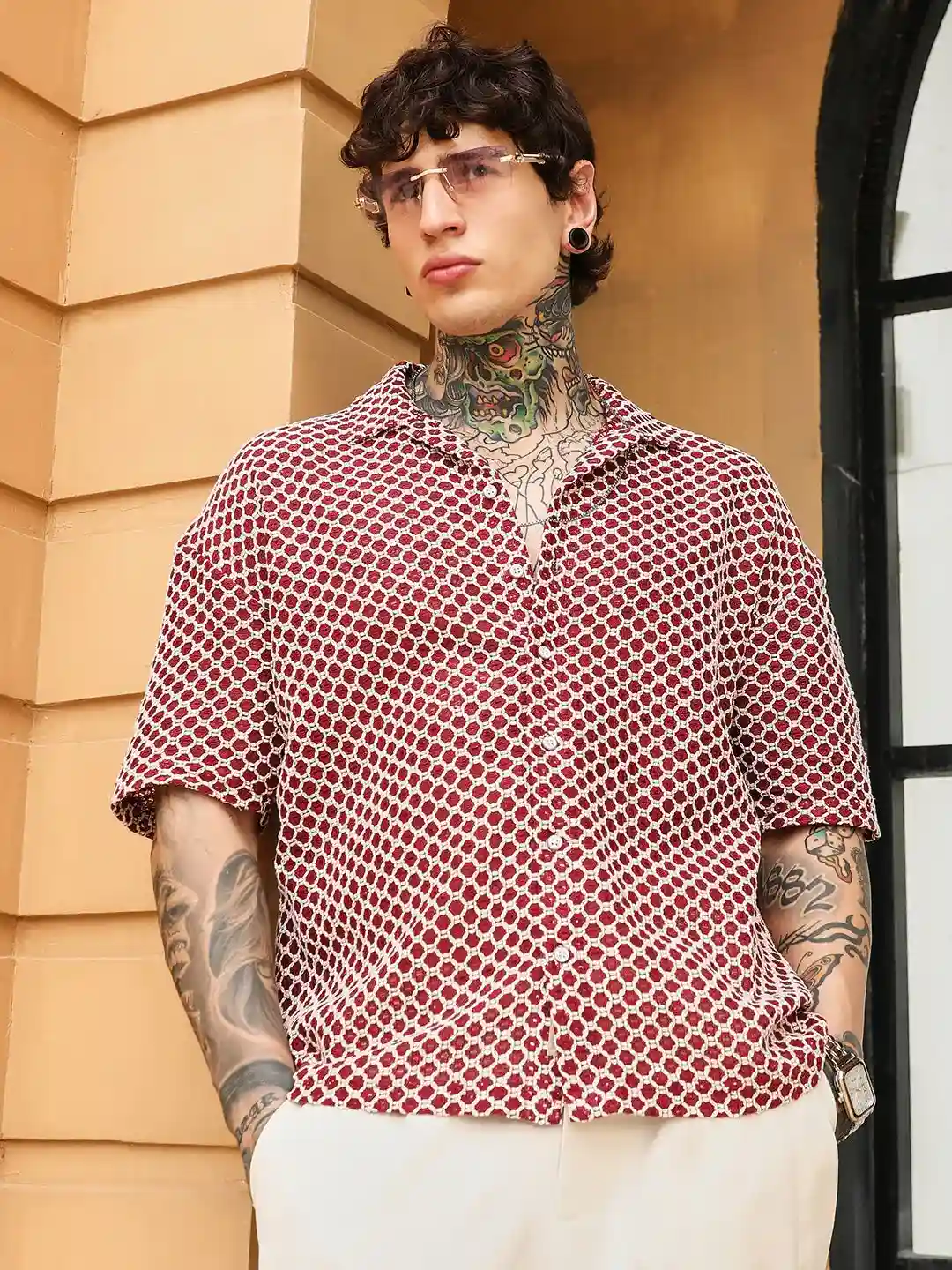 Geo-Print Cuban Collar Shirt – US Trend Luxe Edition - Image 2