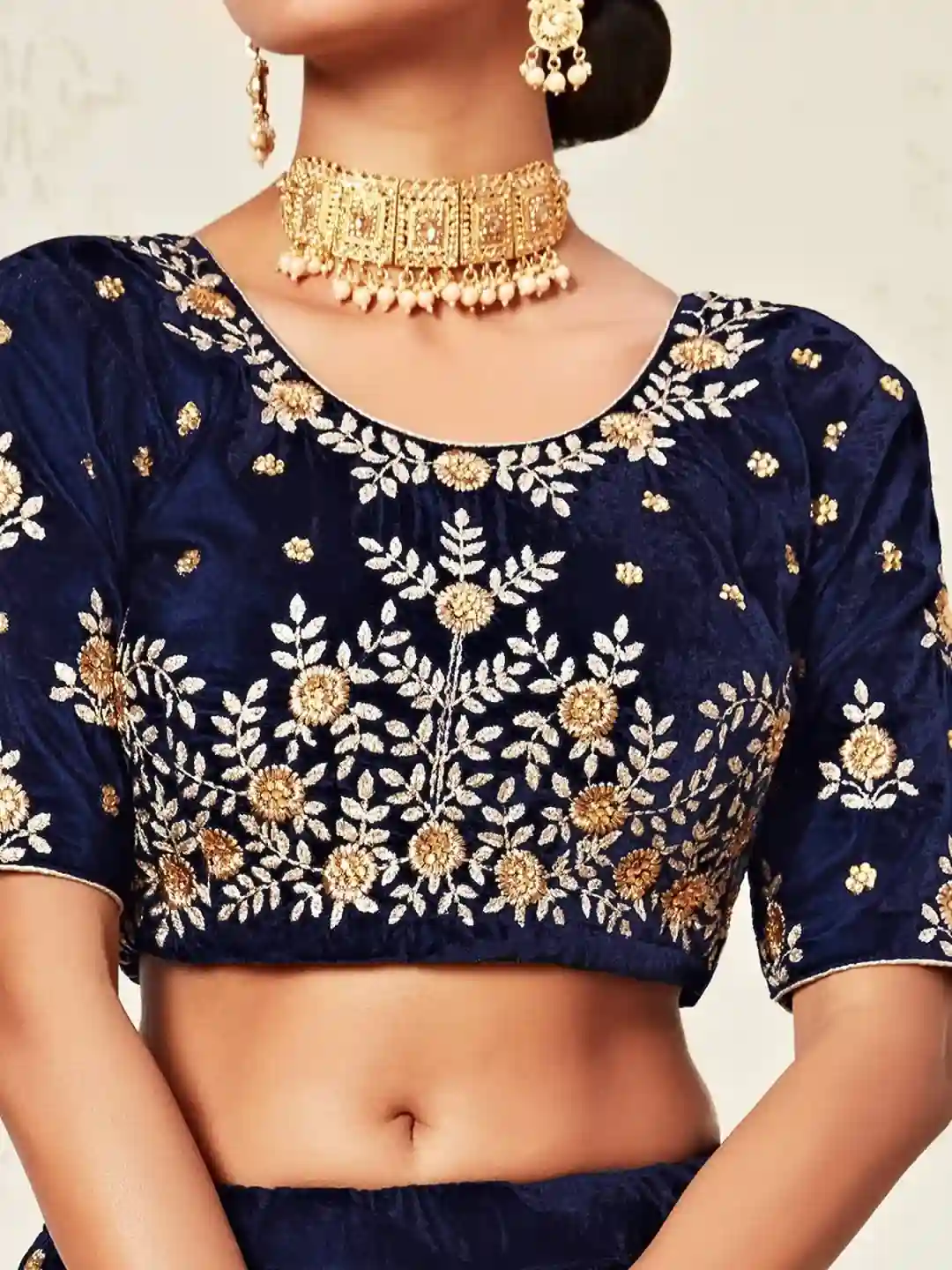 Luxury Navy Blue Velvet Lehenga Choli – The Perfect Royal Ensemble - Image 6