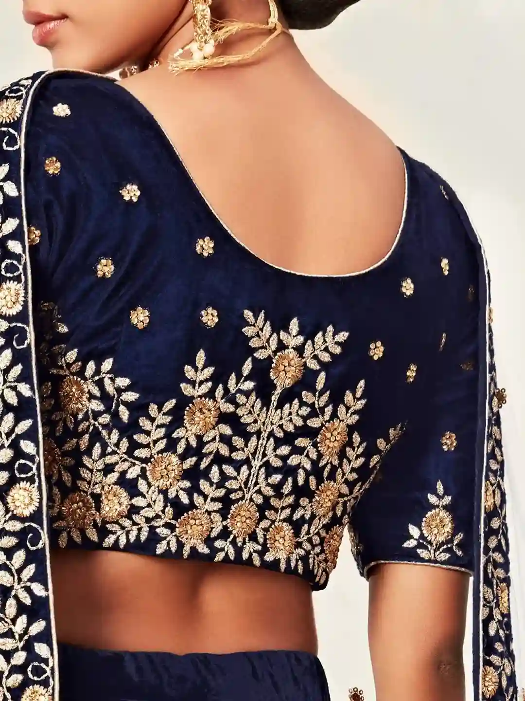 Luxury Navy Blue Velvet Lehenga Choli – The Perfect Royal Ensemble - Image 5