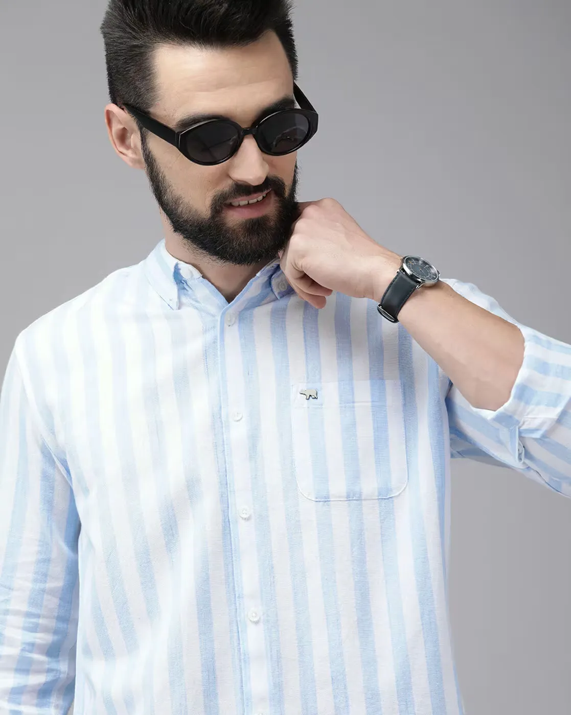 Sky Blue & White Vertical Stripe Cotton Shirt – Smart Casual Style with Global Business Appeal - Image 4