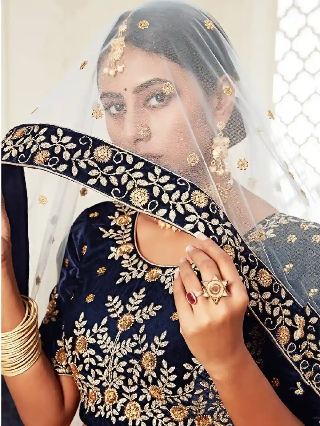 Luxury Navy Blue Velvet Lehenga Choli – The Perfect Royal Ensemble - Image 2