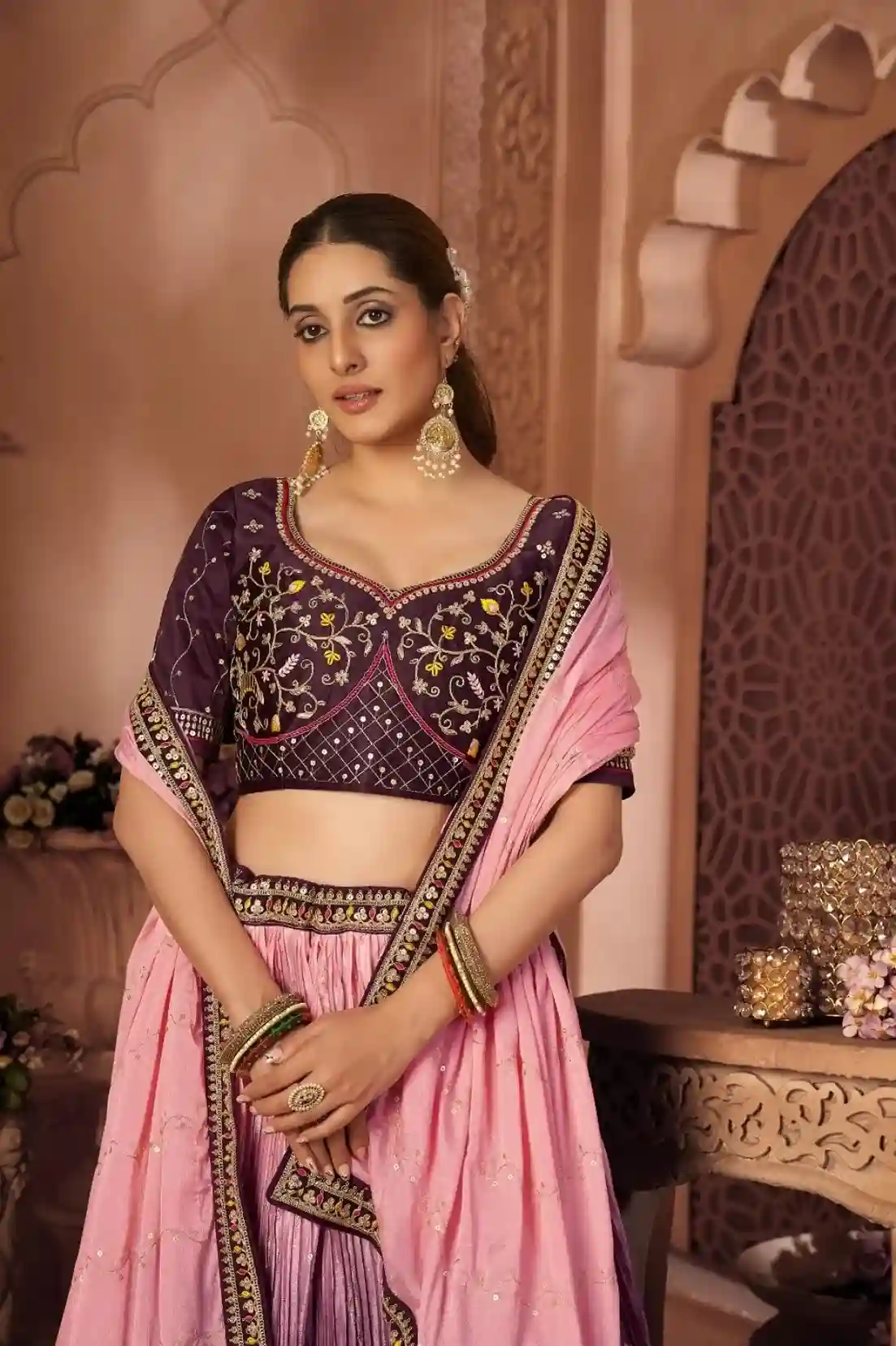 Royal Purple & Pink Ombre Bridal Lehenga Choli - Image 5
