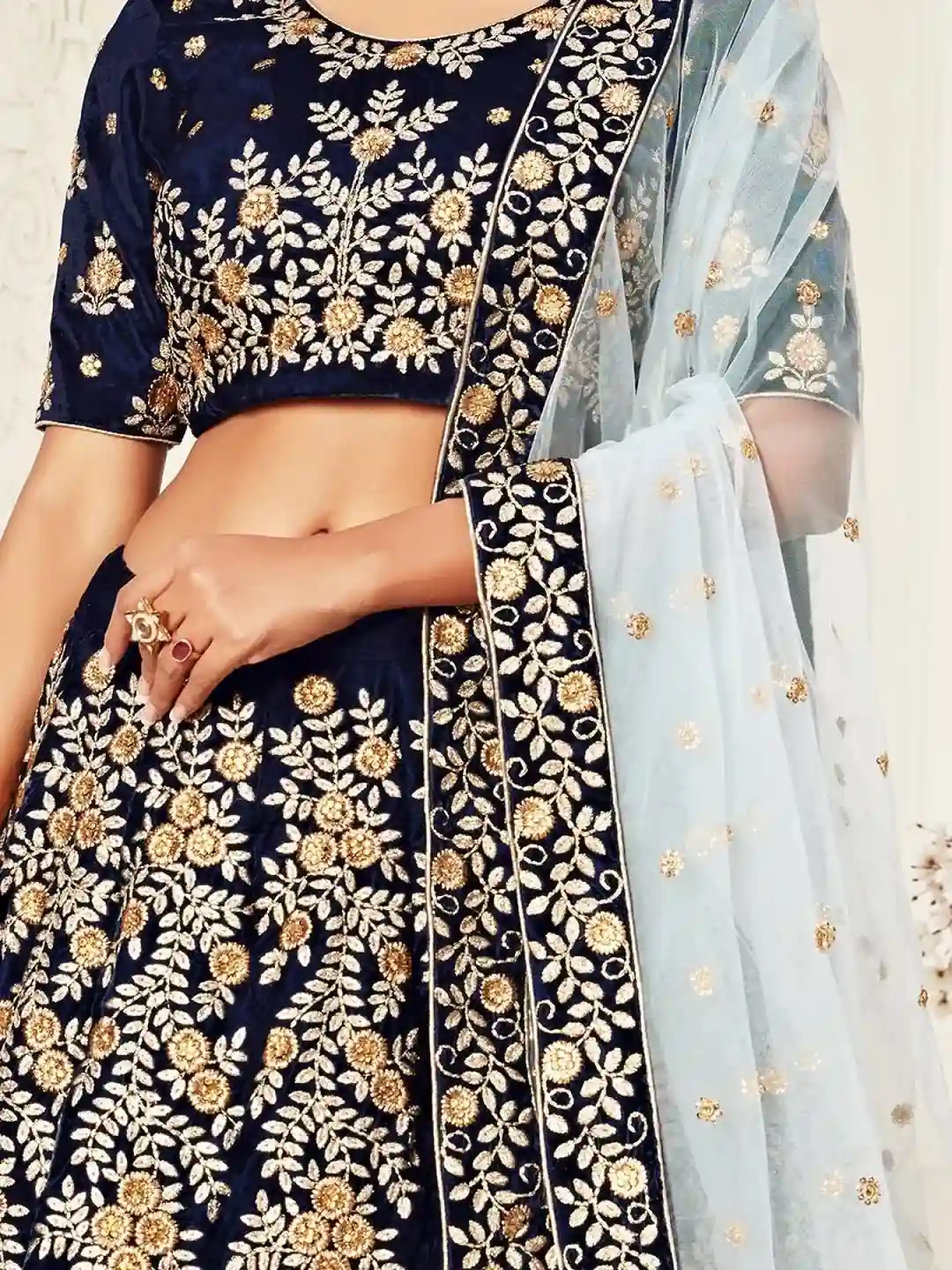 Luxury Navy Blue Velvet Lehenga Choli – The Perfect Royal Ensemble - Image 4