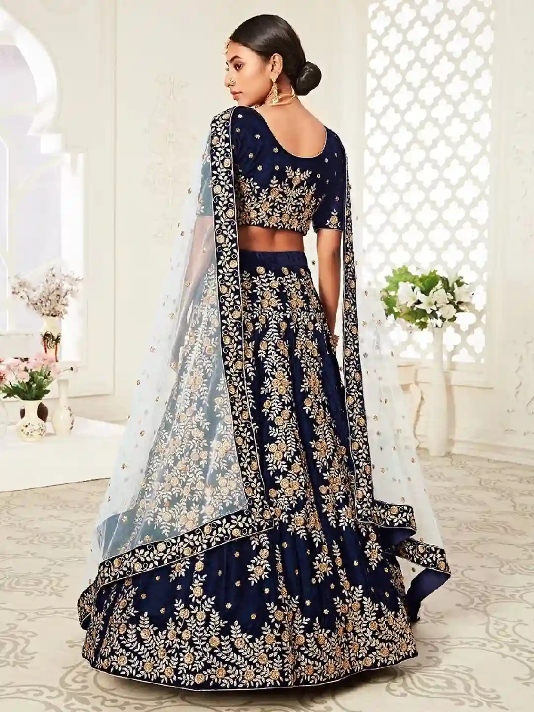 Luxury Navy Blue Velvet Lehenga Choli – The Perfect Royal Ensemble - Image 3