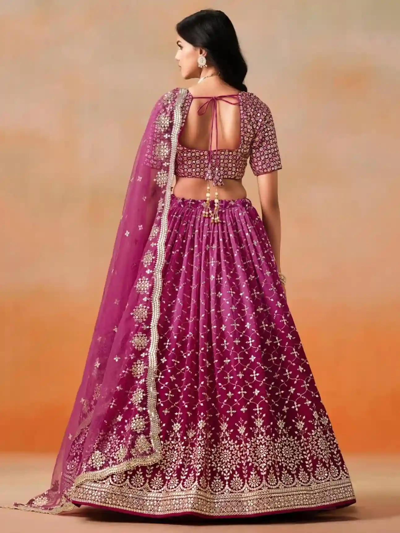 Ombre Red-Pink Georgette Lehenga Choli with Heavy Mirror & Sequin Embroidery - Image 5