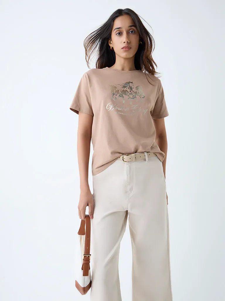 Women’s Taupe “Western Glory” Graphic T-Shirt - Image 4