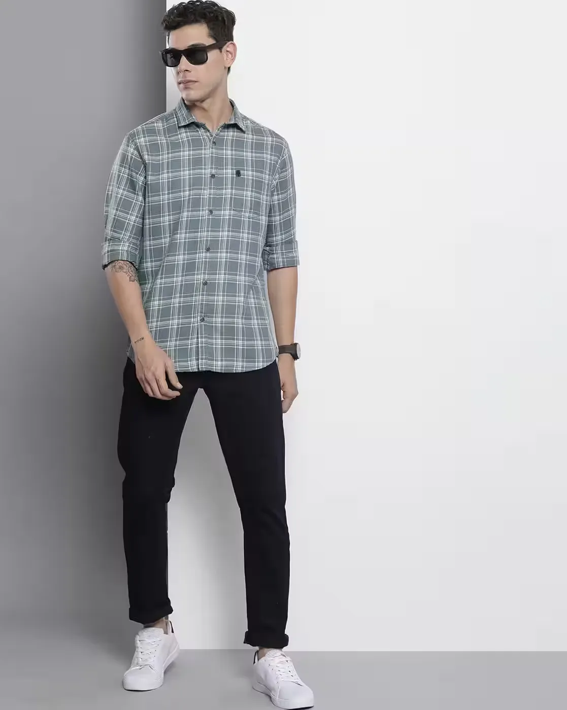 Grey & White Tartan Check Slim Fit Casual Shirt – Laid-Back Cool with a Sharp Edge - Image 4