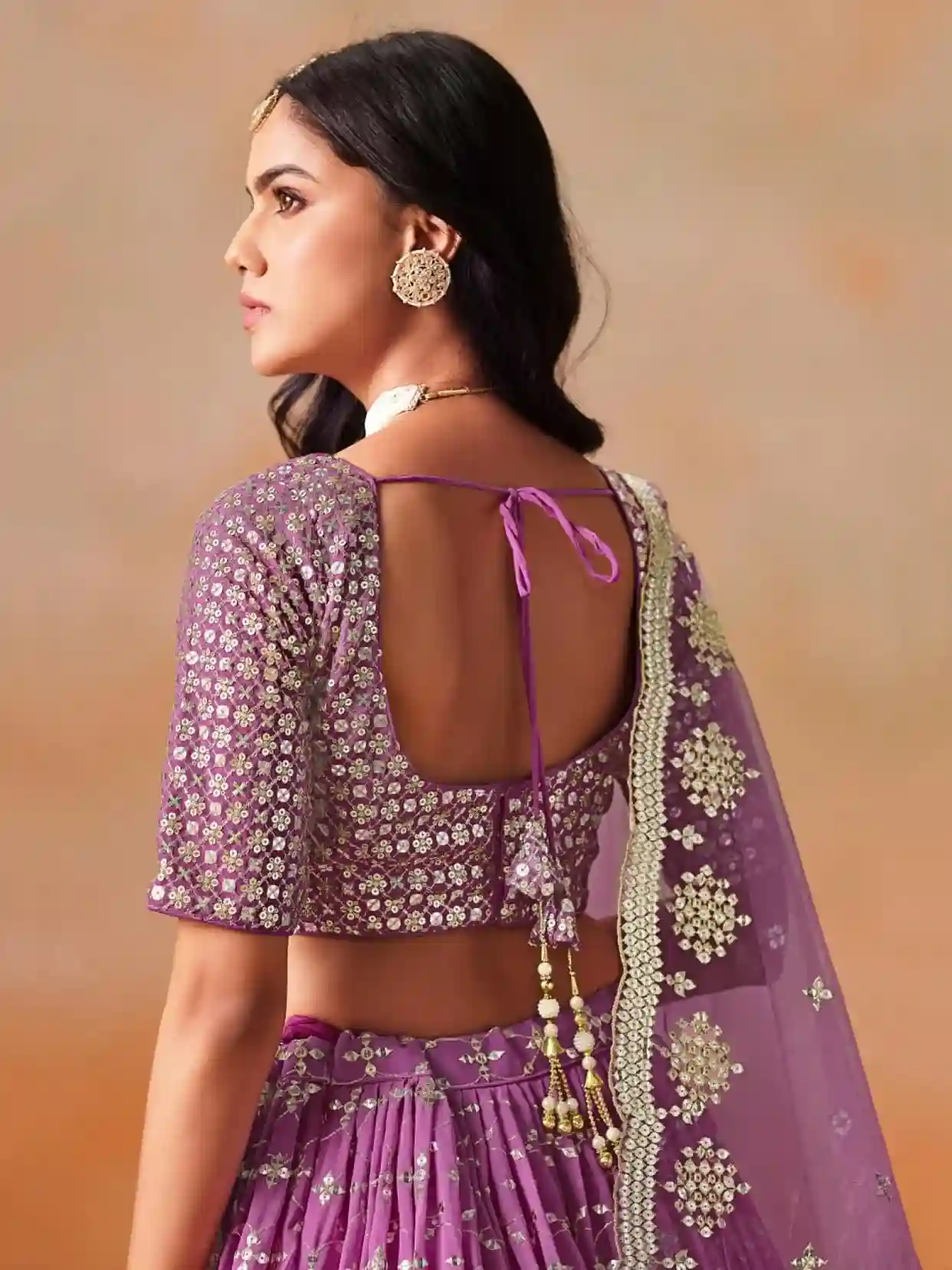 Bridal Rani Pink Ombre Georgette Lehenga Choli with Heavy Mirror & Sequin Work - Image 7