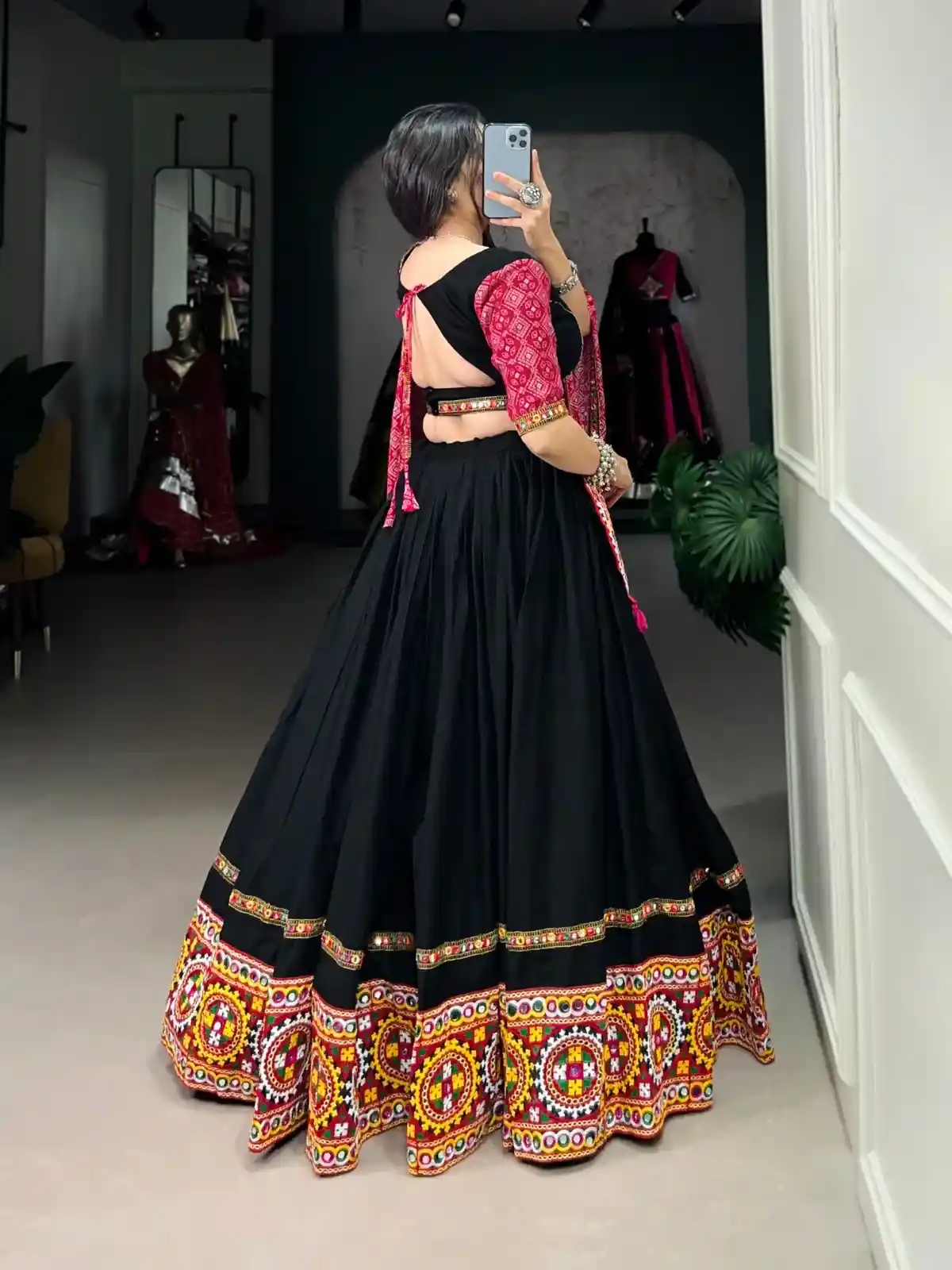 Black Heritage Capital Chaniya Choli with Red Bandhani Dupatta – Kutchi Luxe Edition - Image 5