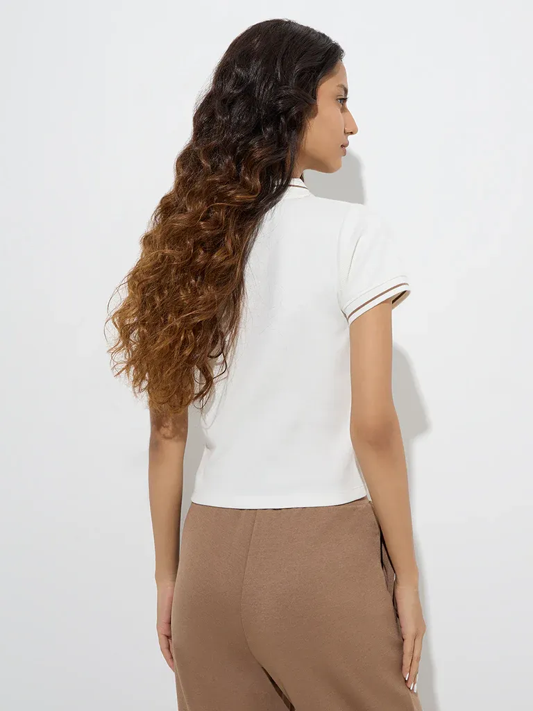 Women’s White Polo-Style T-Shirt with Contrast Trim - Image 2