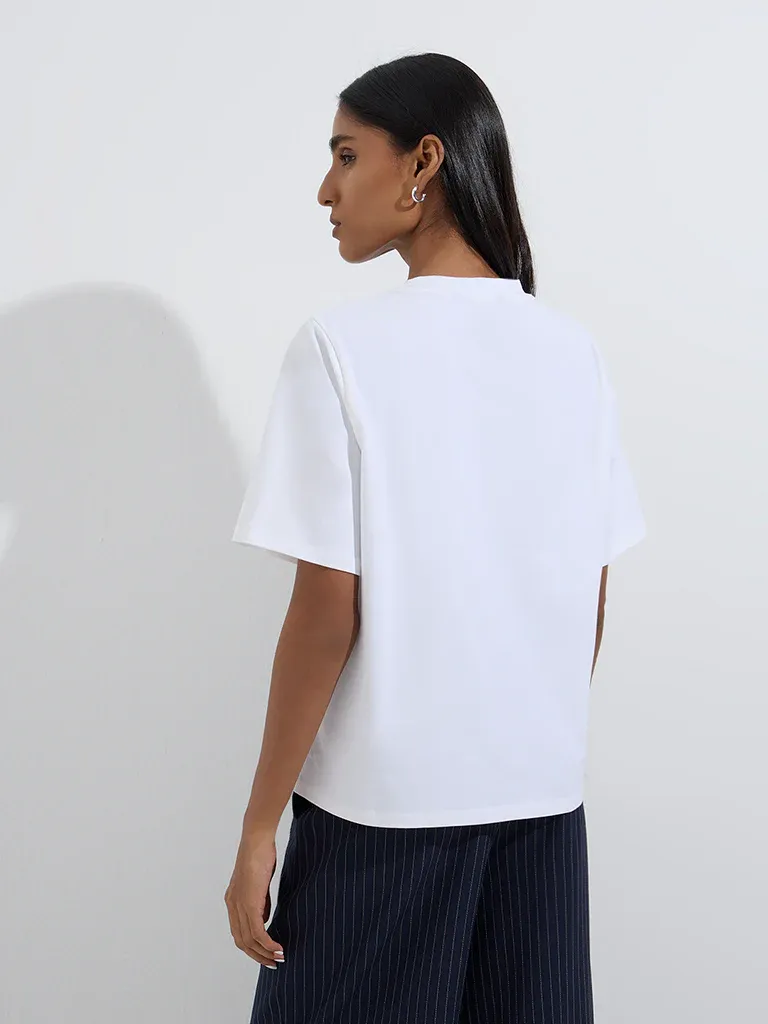 Women’s White Floral Appliqué Detail T-Shirt - Image 2