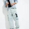 Skyline Cargo – Light Blue Distressed Denim Pants