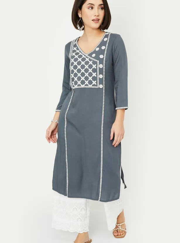 Slate Grey Embroidered Panel Kurta – Minimalism with a Touch of Heritage - Image 6