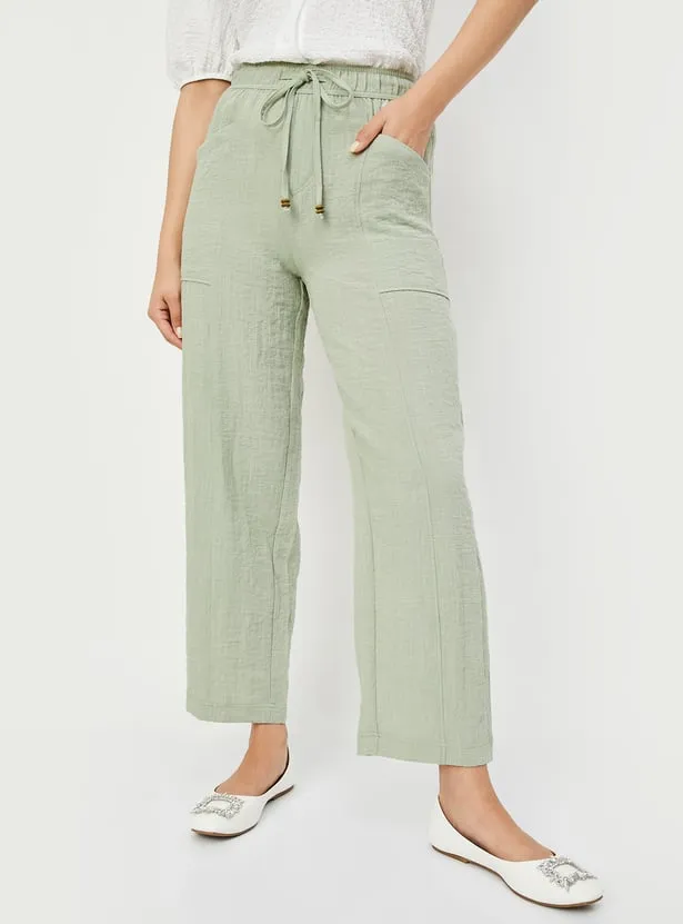Mint Green Wide-Leg Drawstring Pants – Lightweight Casual Linen Blend Trousers - Image 3