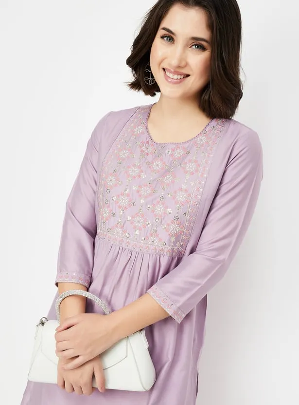 Lavender Bloom Embroidered Kurta – Subtle Radiance, Timeless Comfort - Image 4