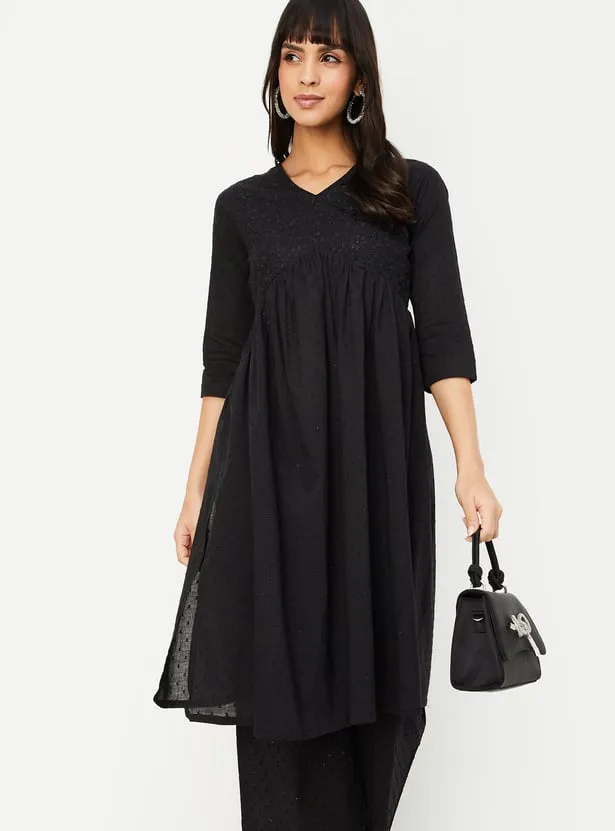 Black Solid Gathered A-Line Kurta – Timeless Elegance for Every Occasion - Image 5