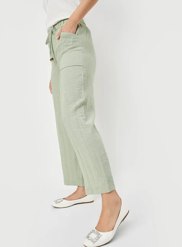 Mint Green Wide-Leg Drawstring Pants – Lightweight Casual Linen Blend Trousers - Image 5