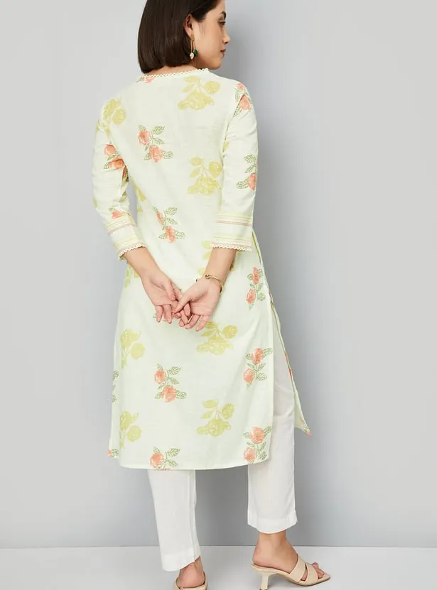 Off-White Floral Printed Straight Kurta – Effortlessly Elegant Everyday Wear - Image 4