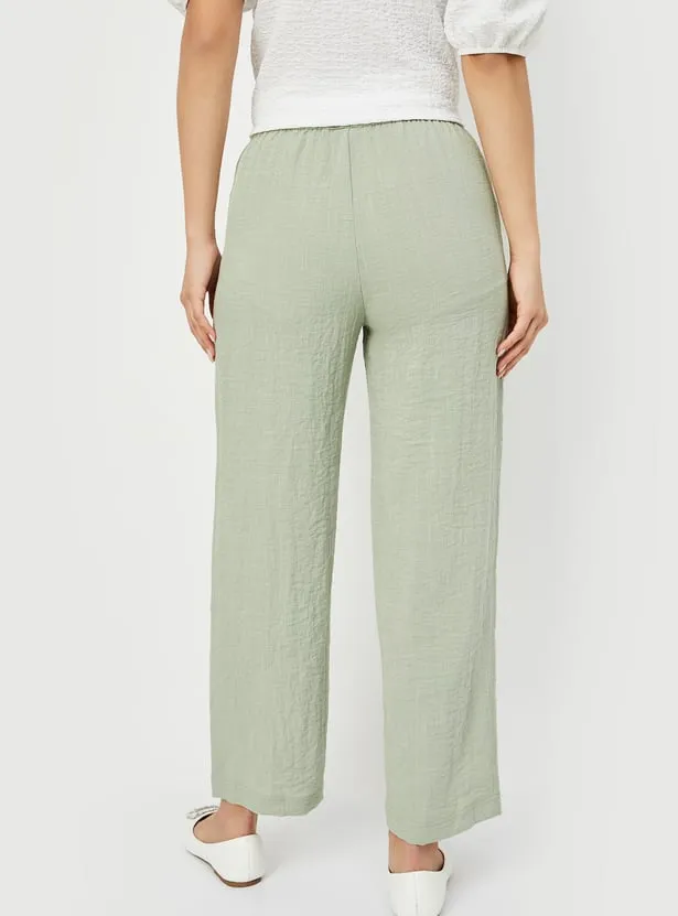 Mint Green Wide-Leg Drawstring Pants – Lightweight Casual Linen Blend Trousers - Image 2