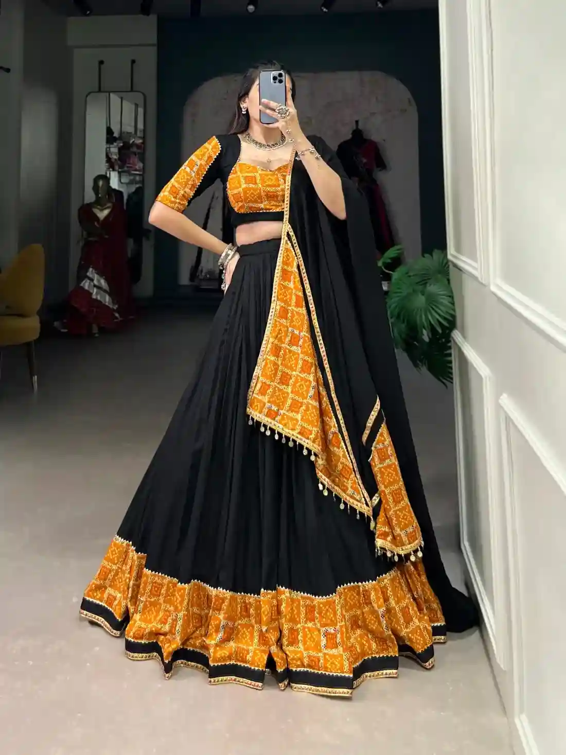 Mehendi Ruby Chaniya Choli – Vibrant Contrast, Timeless Grace - Image 2