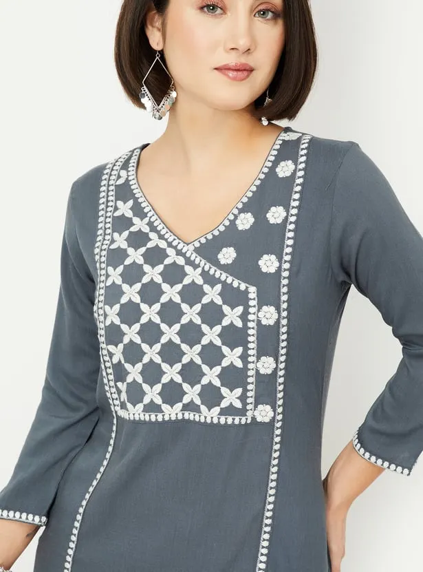 Slate Grey Embroidered Panel Kurta – Minimalism with a Touch of Heritage - Image 3