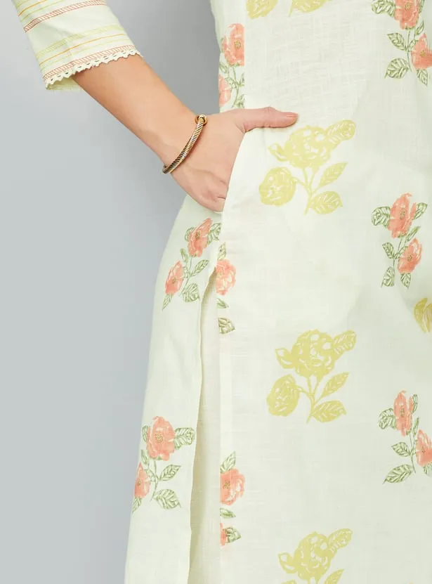 Off-White Floral Printed Straight Kurta – Effortlessly Elegant Everyday Wear - Image 5