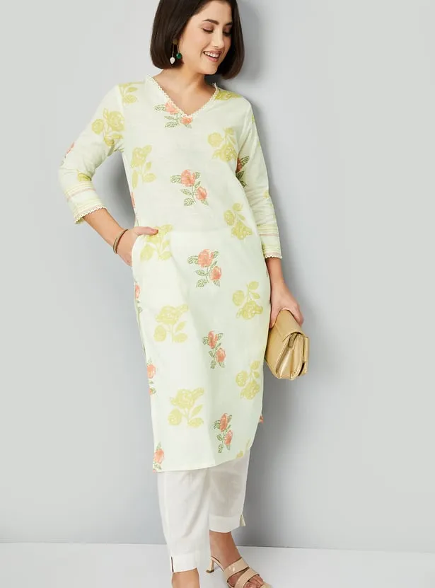 Off-White Floral Printed Straight Kurta – Effortlessly Elegant Everyday Wear - Image 6