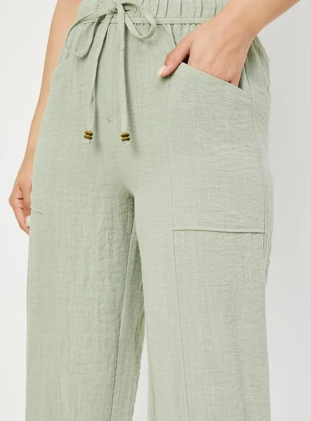 Mint Green Wide-Leg Drawstring Pants – Lightweight Casual Linen Blend Trousers - Image 4