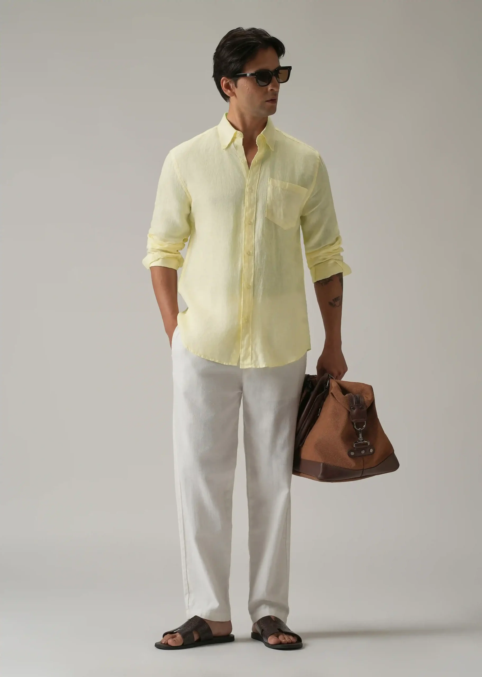 Executive Linen Luxe – Pastel Yellow Men's Shirt - Image 3