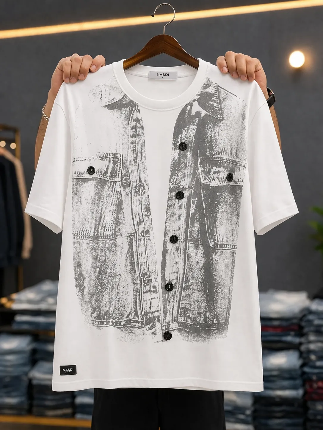 Men’s Trendy Printed T-Shirt – Graphic Star & Denim Print Oversized Tee - Image 2