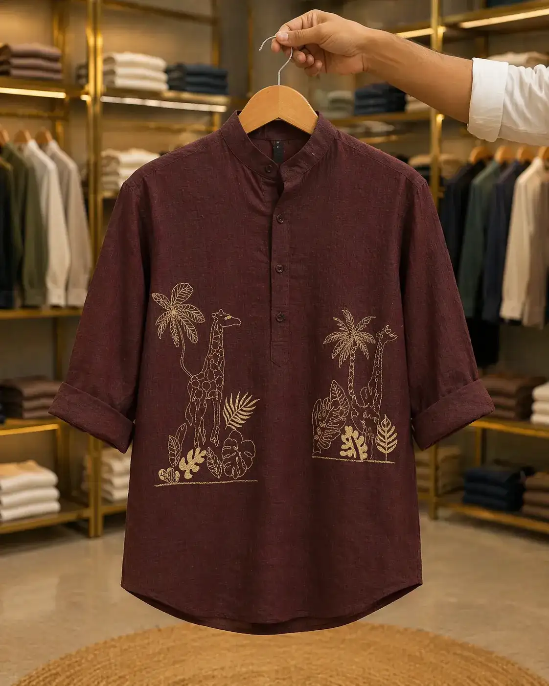 Men’s Premium Olive Green Kurta Shirt – Minimal Print Designer Casual Wear - Image 2