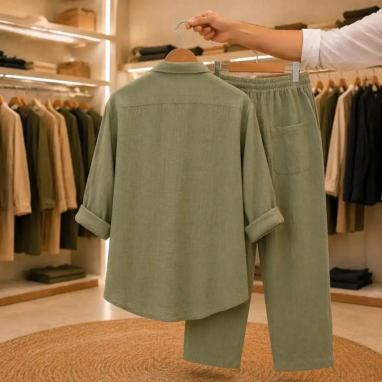 Men’s Premium Olive Co-Ord Set – Polo Collar Top with Matching Pants - Image 2