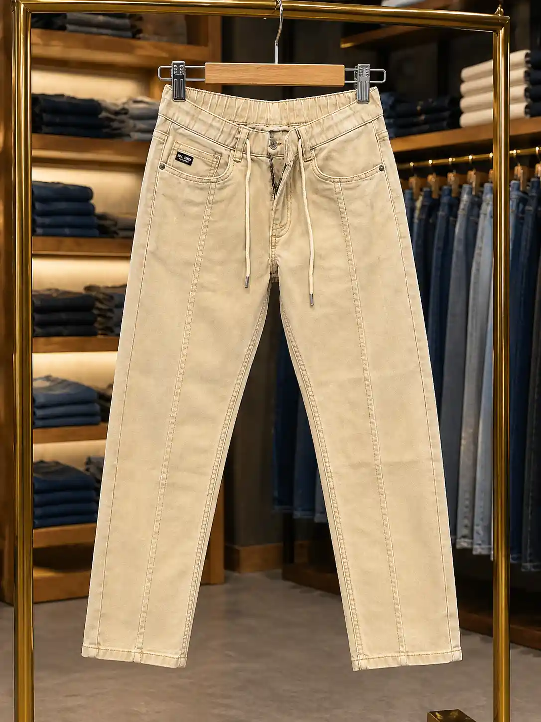 Men’s Beige Drawstring Pants – Premium Casual Wear Smart Fit Trousers - Image 2