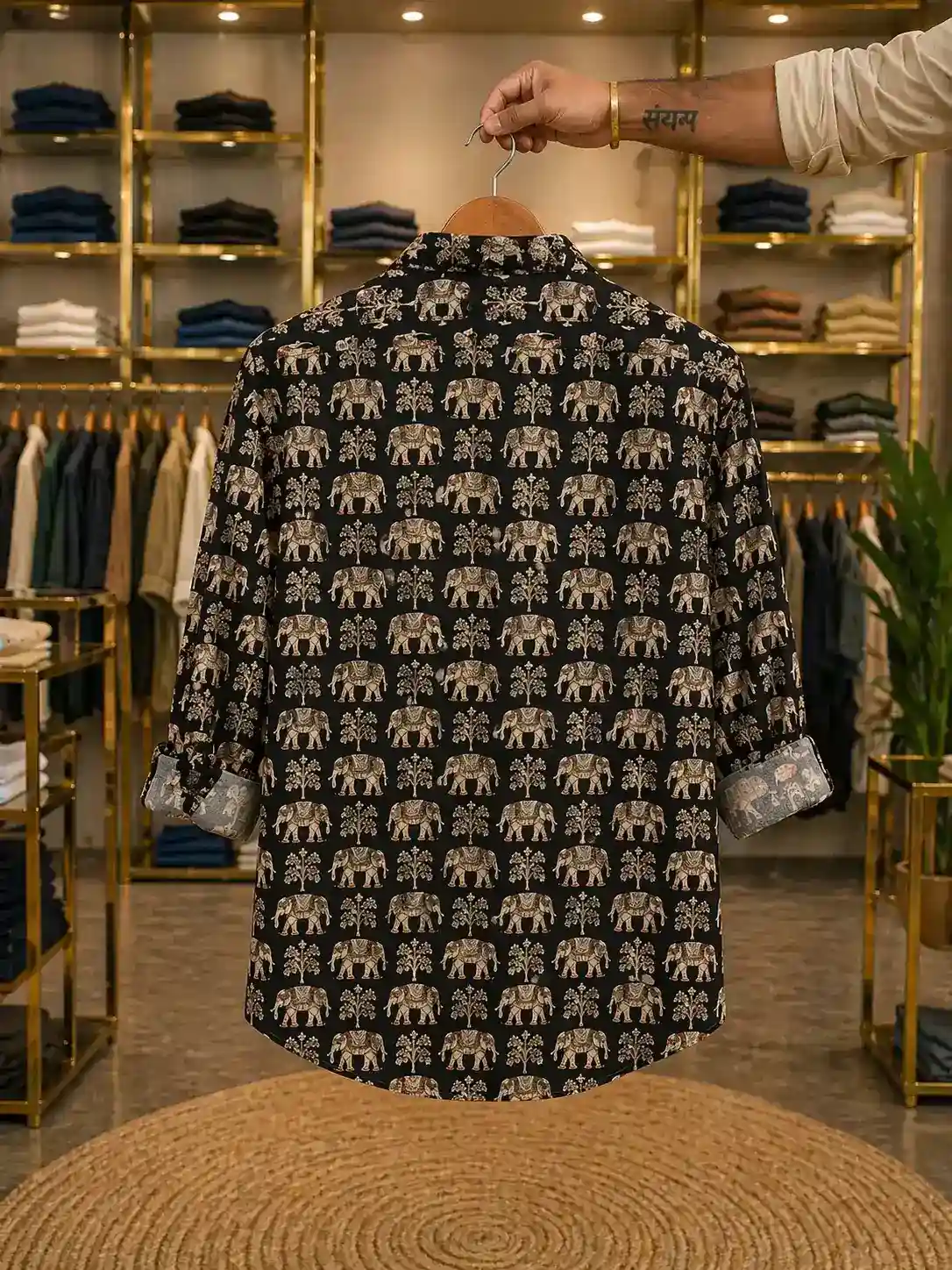 Men’s Stylish Elephant Print Shirt – Black Designer Full Sleeve Casual Shirt - Image 2
