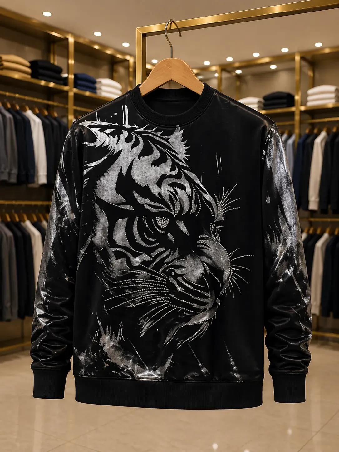 Men’s Luxury Tiger Print Sweatshirt – Black Full Sleeve Premium Wear - Image 2