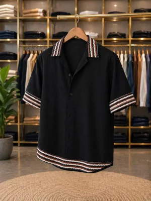 Men’s Stylish Solid Polo T-Shirt – Black Half Sleeve Zip Collar Tee