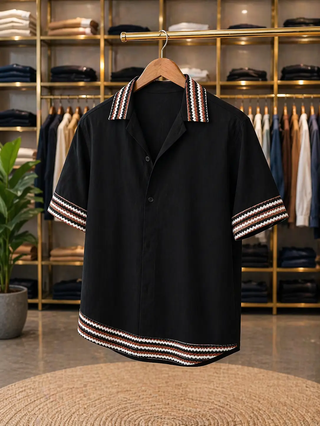 Men’s Stylish Solid Polo T-Shirt – Black Half Sleeve Zip Collar Tee
