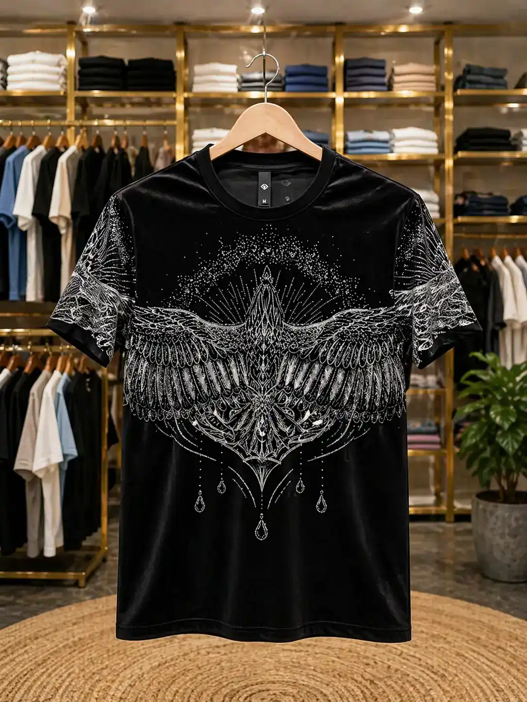 Men’s Trendy Galaxy Wing Printed T-Shirt – Black Sparkle Half Sleeve Tee - Image 2
