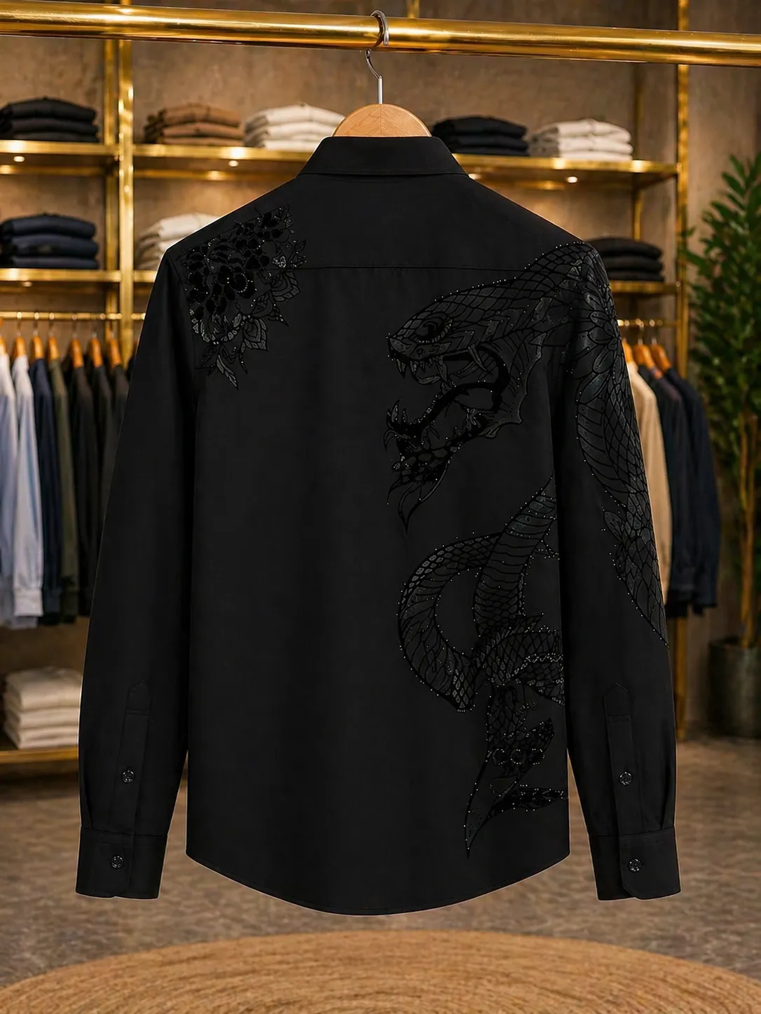 Men’s Elegant Embossed Designer Shirt – Black Textured Party Wear Full Sleeve Shirt - Image 2