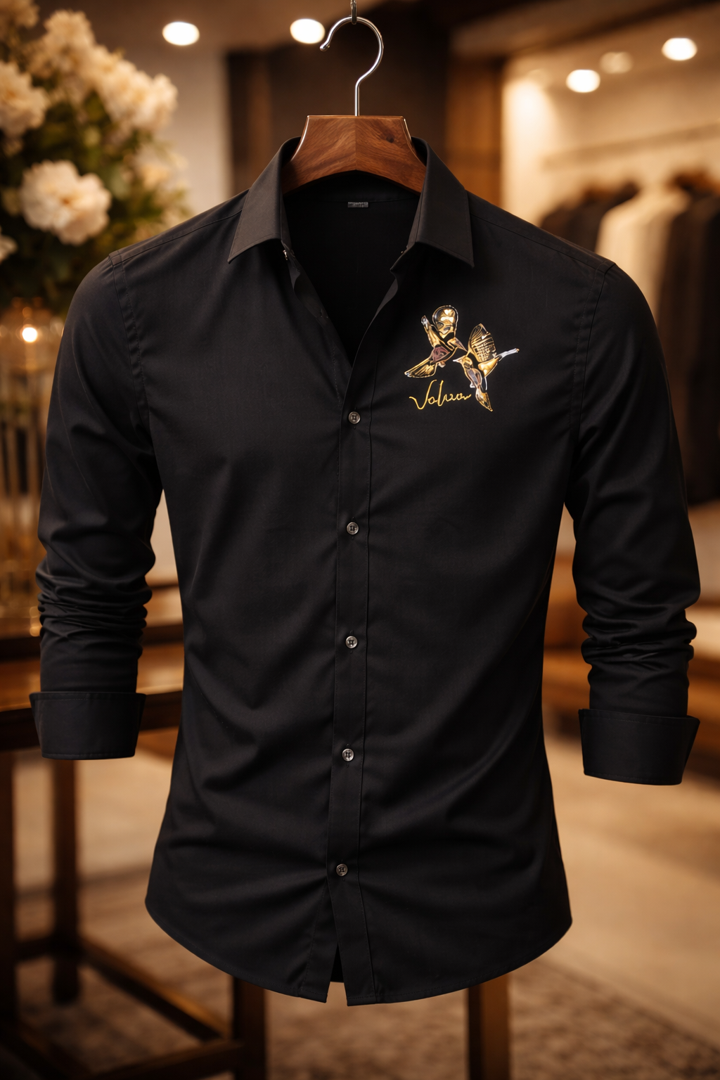 Men’s Premium White Shirt – Gold Skeleton Embroidered Statement Shirt - Image 2