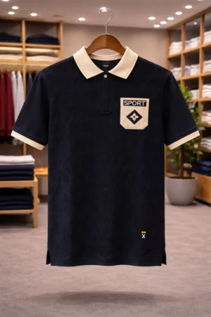 Men’s Premium Black Polo T-Shirt – Contrast Collar Sport Style Tee